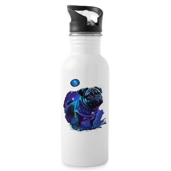 niedlicher Mops in Mystischer Natur - Trinkflasche mit integriertem Trinkhalm - Weiß - Rechts