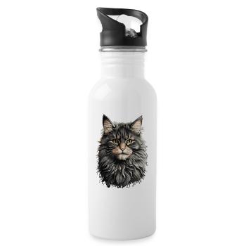 Maine-Coon-Katze Elegantes Katzen Design - Trinkflasche mit integriertem Trinkhalm - Weiß - Rechts