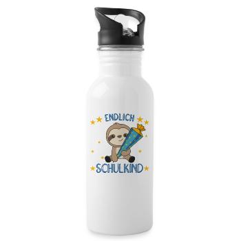 endlich Schulkind Einschulung Schule Faultier - Trinkflasche mit integriertem Trinkhalm - Weiß - Rechts
