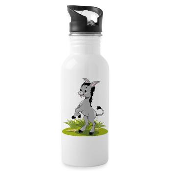 Happy dancing donkey on the lawn - Water bottle with straw - white - Right
