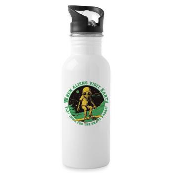 Skateralien im All mit Schriftzug - Trinkflasche mit integriertem Trinkhalm - Weiß - Rechts