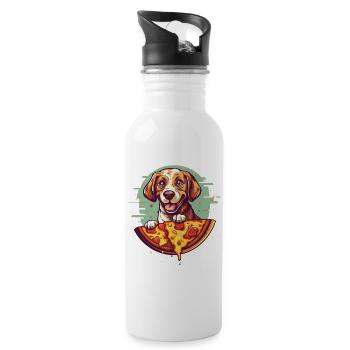 Hund mit Pizza - Trinkflasche mit integriertem Trinkhalm - Weiß - Rechts
