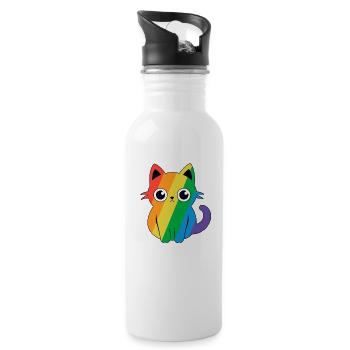 Pride Cat Gay Kawaii Anime LGBT Rainbow Flag - Water bottle with straw - white - Right
