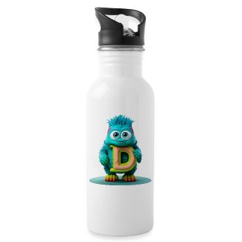 Buntes Monster mit hellem Buchstaben D - Trinkflasche mit integriertem Trinkhalm - Weiß - Rechts