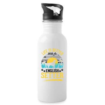 Das Leben ist besser mit English Setter - Trinkflasche mit integriertem Trinkhalm - Weiß - Rechts