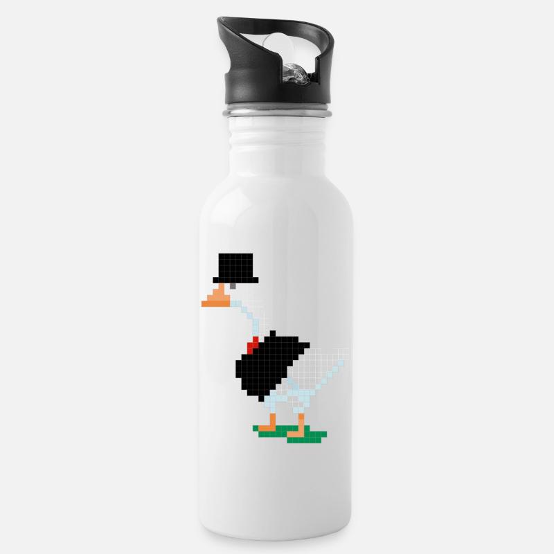 Eine Ente im pixeligen Anzug - Trinkflasche mit integriertem Trinkhalm - Weiß