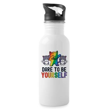 Dare To Be Yourself LGBT Cute Gay Kawaii Rainbow - Water bottle with straw - white - Right