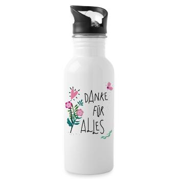 Danke für Alles - Trinkflasche mit integriertem Trinkhalm - Weiß - Rechts
