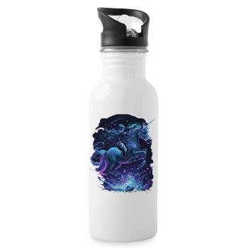 Mystisches Einhorn mit Reiterin - Trinkflasche mit integriertem Trinkhalm - Weiß - Rechts
