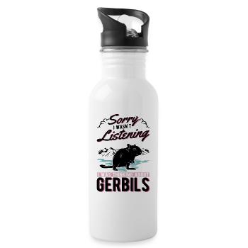 Gerbil Geschenk Mongolische Rennratte Rennmaus - Trinkflasche mit integriertem Trinkhalm - Weiß - Rechts