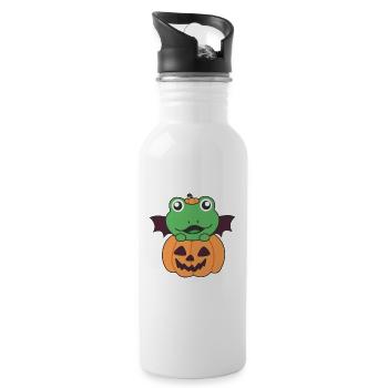Frog Happy Halloween Pumpkin Bat Costume - Water bottle with straw - white - Right