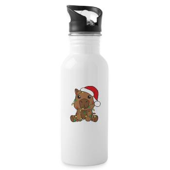 Capybara Christmas Winter Animals Capybara - Water bottle with straw - white - Right