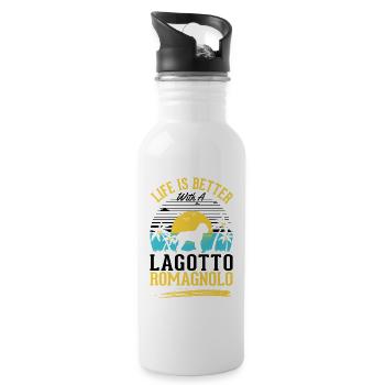 Das Leben ist besser mit Lagotto Romagnolo - Trinkflasche mit integriertem Trinkhalm - Weiß - Rechts