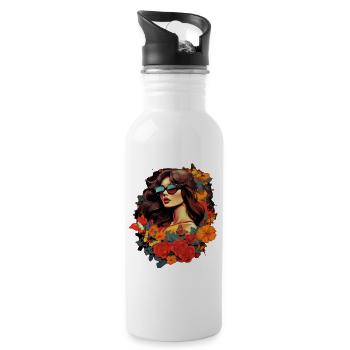 Floral elegance with butterflies - Water bottle with straw - white - Right