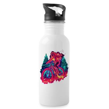 Synthwave Mountainbike Mädchen Waldfahrt - Trinkflasche mit integriertem Trinkhalm - Weiß - Rechts