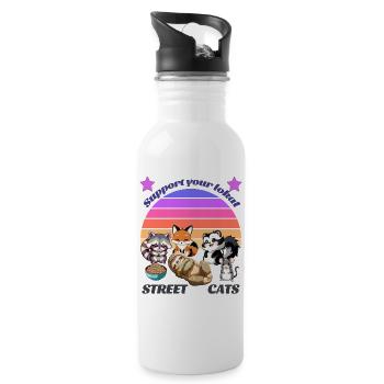 Straßenkatzen brauchen Unterstützung - Trinkflasche mit integriertem Trinkhalm - Weiß - Rechts