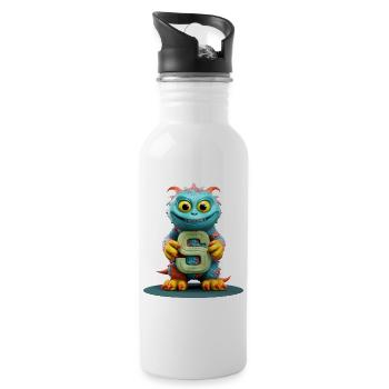 Colorful Monster with Alphabet Letter S - Water bottle with straw - white - Right