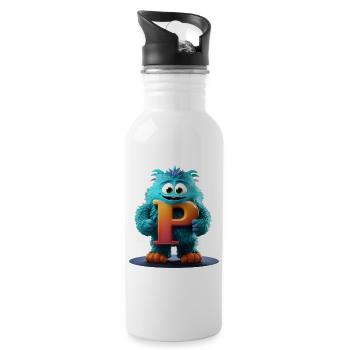 Blaues Monster mit riesigem P - Trinkflasche mit integriertem Trinkhalm - Weiß - Rechts