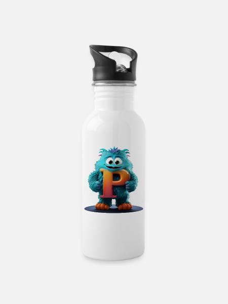 Blue Monster with Giant P - Water bottle with straw - white