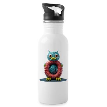 Blue Creature with Letter O Alphabet - Water bottle with straw - white - Right