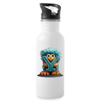 Monster und mit blauer Schrift - Trinkflasche mit integriertem Trinkhalm - Weiß - Rechts