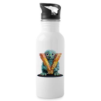 Gefiederte Kreatur mit dem Buchstaben V - Trinkflasche mit integriertem Trinkhalm - Weiß - Rechts