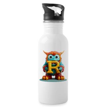 Bunter Monster mit Buchstabe R - Trinkflasche mit integriertem Trinkhalm - Weiß - Rechts