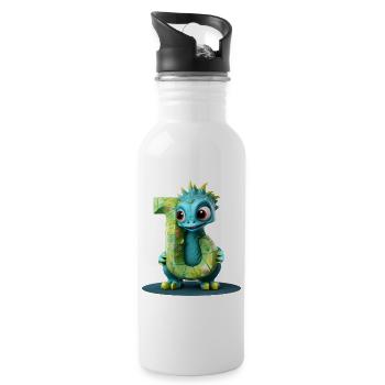 Blauer Drache mit Buchstabe J Alphabet - Trinkflasche mit integriertem Trinkhalm - Weiß - Rechts