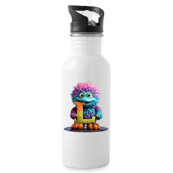Regenbogenmonster mit Buchstabe L - Trinkflasche mit integriertem Trinkhalm - Weiß - Rechts