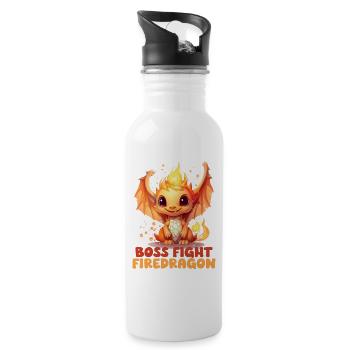 Endgegner Feuerdrache Rollenspiel Fantasymotiv - Trinkflasche mit integriertem Trinkhalm - Weiß - Rechts