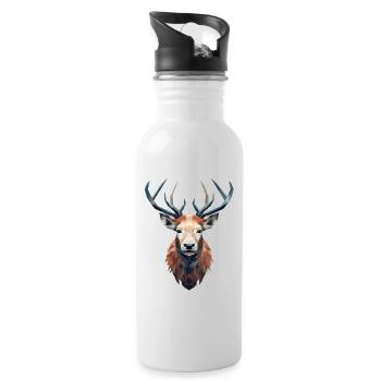 Cerf - élégant, moderne, abstrait - art du cerf - Gourde avec paille intégrée - blanc - Droite