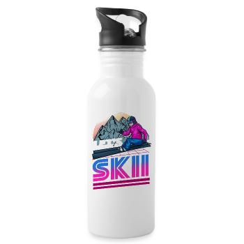 Ski Retro 80er 90er Skifahrer - Trinkflasche mit integriertem Trinkhalm - Weiß - Rechts