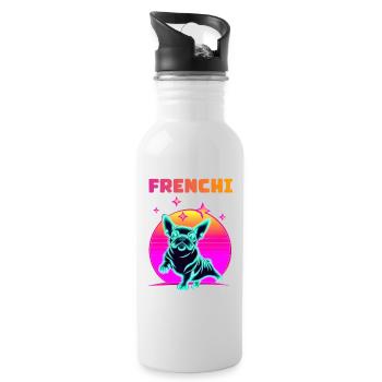 Synthwave Frenchie Bulldog Dog Lover Frenchie - Gourde avec paille intégrée - blanc - Droite