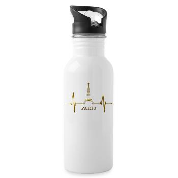 Paris Skyline Heartbeat Eiffel Tower France - Water bottle with straw - white - Right