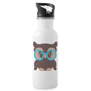 Eagle owl - Water bottle with straw - white - Right