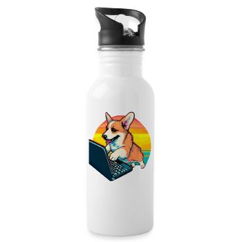 Corgi Dog with Laptop Welsh Corgi Dog Lover - Water bottle with straw - white - Right