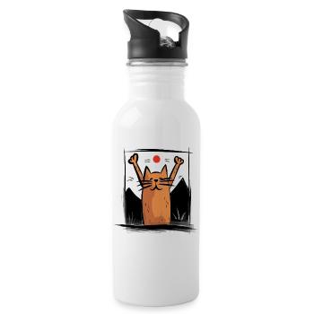 Japanese Red Sun, Happy Cat - Water bottle with straw - white - Right