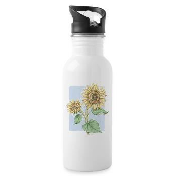 Fleur de tournesol - dessin - Gourde avec paille intégrée - blanc - Droite