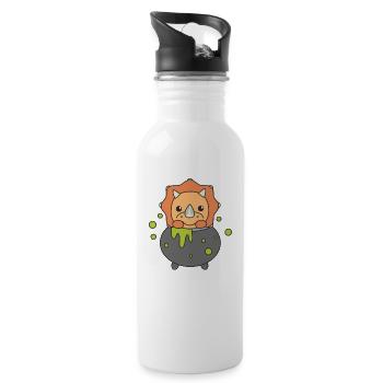 Triceratops Happy Halloween Hexenkessel Fledermaus - Trinkflasche mit integriertem Trinkhalm - Weiß - Rechts