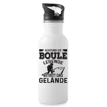Achtung die Boule Legende betritt das Gelände - Trinkflasche mit integriertem Trinkhalm - Weiß - Rechts