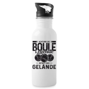 Achtung die Boule Legende betritt das Gelände - Trinkflasche mit integriertem Trinkhalm - Weiß - Rechts