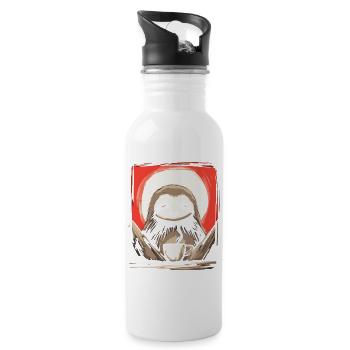 Japanese Red Sun Coffee Sloth - Water bottle with straw - white - Right
