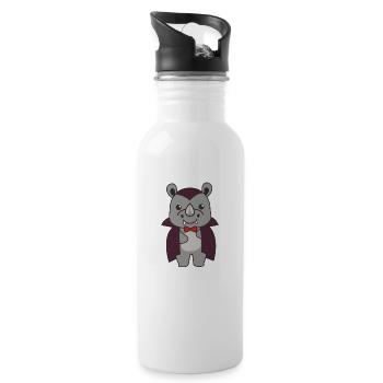 Rhinoceros Happy Halloween Cute Vampire Costume - Water bottle with straw - white - Right