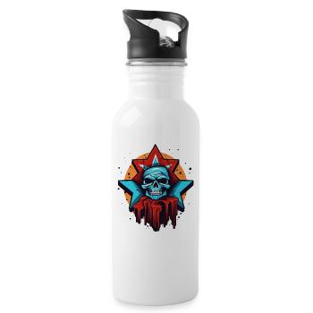 Knackende Sterne, tropfendes Rot und ein Totenkopf - Trinkflasche mit integriertem Trinkhalm - Weiß - Rechts