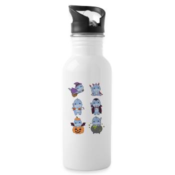 Dino Halloween Devil Pumpkin Vampire Costume - Water bottle with straw - white - Right
