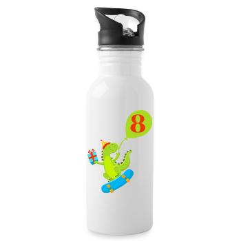 8. Geburtstag Niedlicher Dinosaurier - Trinkflasche mit integriertem Trinkhalm - Weiß - Rechts