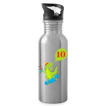 10th Anniversary Cute Dinosaur - Water bottle with straw - silver - Right