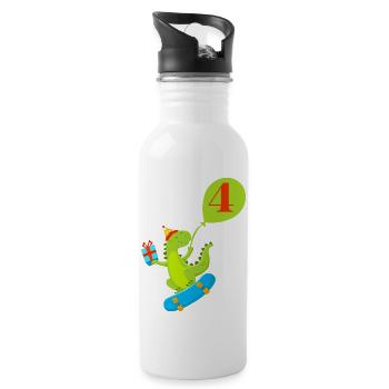 4th Birthday Cute Dinosaur - Water bottle with straw - white - Right