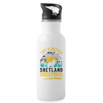 das Leben ist besser mit einem Shetland Sheepdog - Trinkflasche mit integriertem Trinkhalm - Weiß - Rechts