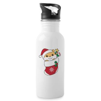Hamster Weihnachten Schnee Winter Tiere Hamster - Trinkflasche mit integriertem Trinkhalm - Weiß - Rechts